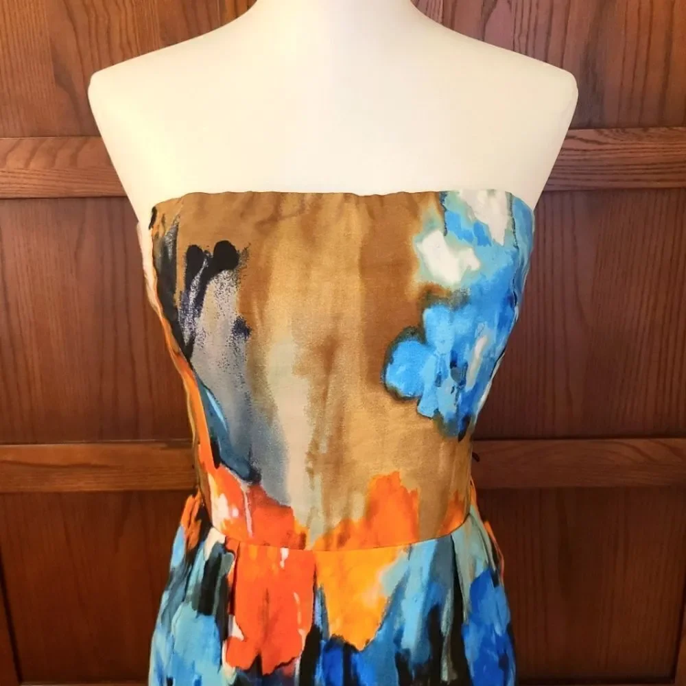 Moulinette Soeurs Watercolor Floral Dress Strapless Anthropologie No Belt